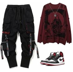 Red And Black Outfits Men, Laces Ideas, Mode Indie, Cyberpunk Clothes, Stylish Hoodies, Guys Clothing Styles, Neue Outfits, Tomboy Outfits, Tomboy Style Outfits