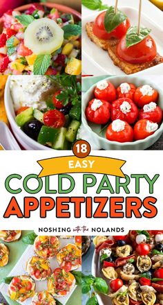 collage of cold party appetizers with text overlay