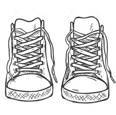 a pair of sneakers with laces on the top and bottom, hand drawn in black ink