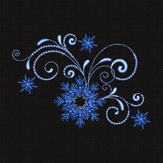 blue snowflakes and swirls on a black background cross stitch pattern by machine