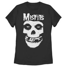 Celebrate the legendary horror-punk band and pop culture icons, The Original Misfits with officially licensed apparel featuring the classic "Fiend Skull" and more! This Women's Misfits Classic Fiend Skull Logo Graphic T-Shirt features a large black and white graphic of the Misfits Fiend Skull mascot and logo across the front. Rock out to the genre-defining Misfits in ultimate style with these fun new tees for everyone! Halloween Band Logo T-shirt Crew Neck, Halloween Pop Culture Band Logo T-shirt, Halloween Band Logo T-shirt For Fans, Pop Culture Halloween Concert Top, Halloween Band Merch Top With Band Logo, Halloween Band Merch Tops With Band Logo, Halloween Band Logo Tops For Alternative Fashion, Band Logo Merch Tops For Halloween, Band Merch Tops With Band Logo For Halloween