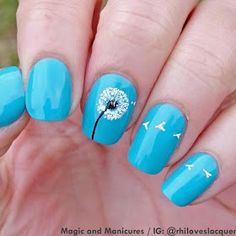 Cute August Nails, August Nails Designs, Flip Flop Nails, Dandelion Nail Art, Designer Nails, August Nails, Wood Nails, Blue Nail, Spring Nail Art