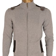 Plantini Gray Light Weight Zip Front Sweater. Features Dark Gray Accents On Shoulders And Pockets, Felt And Button Felt Flap On Shoulders And Gray Elbow Patches. 100% Polyester. Snug Fit. Fitted Cotton Sweater With Buttons, Fitted Gray Cardigan With Buttons, Fitted Gray Sweater With Buttons, Fitted Gray Sweater With Button Closure, Cashmere Sweater Men, Zip Front Sweater, Mens Quarter Zip, Under Armour Hoodie, Chenille Sweater