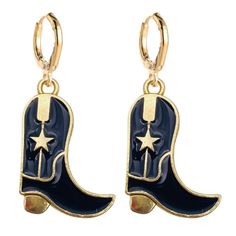 Price Firm Unless Bundled Nwt Adorable Gold-Tone And Enamel Cowboy Boot Charms On Small Gold Huggie Hoops Approximately 1.5" Total Length Smoke-Free Home, No Modeling Cowboy Boot Earrings, Boot Charms, Boot Earrings, Black Cowboy Boots, Country Jewelry, Western Necklaces, Black Cowboy, Cowgirl Boot, Cowboy Cowgirl