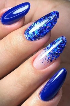 Royal Blue Nails Designs, Royal Blue Nails, Blue Glitter Nails, Nails Yellow, Punk Nails, Gel Nails Diy, Simple Acrylic Nails, Blue Nail Designs, Sparkle Nails