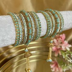 This includes 2 half stacks  Light blue with jhumka detail kada included , limited edition in 2.6 only ✨ Ready to ship 📦 Blue Jhumka, Blue And Silver Jewelry, Wedding Jewelry Earrings, Bangle Set, Small Light, Wedding Earrings, Fashion Bracelets, Blue And Silver, Wedding Jewelry