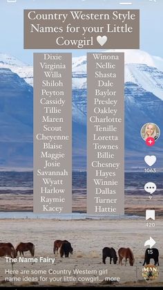 the country western style names for your little cowgirl is shown in this screenshot