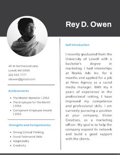 a professional resume template with an image of a man in the center and his name on it