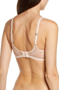 This comfortable, everyday T-shirt bra is designed with smooth stretch-foam cups for shaping and floral-embroidered tulle for a lightweight feel. Partially lined 81% nylon, 19% elastane Hand wash, line dry Imported Feminine Full Coverage Bra For Spring, Feminine Full Coverage Spring Bra, Spring Full Coverage Bra With Padded Cups, Spring Padded Full Coverage Bra, Stretch Bra With Removable Cups, Foam Cups, Embroidered Tulle, Shirt Bra, T Shirt Bra