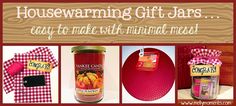 three different pictures with the words housewarming gifts easy to make with mini jars