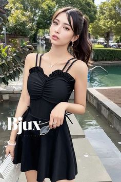 Color: Black-8222-One-piece-Boxer-Brief, Size: XXL One Piece Swimsuit With Skirt, Swimsuit With Skirt, Skirted Swimsuit, Swimsuit Dress, One Piece For Women, Model Dress, Women Swimsuits, One Piece Swimsuit, Trendy Fashion