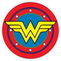 the wonder woman logo is shown in red, white and blue