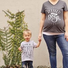 Blessed? Definitely. #blessedwithboys Bump Friendly Family Matching Cotton T-shirt, Casual Bump Friendly Crew Neck T-shirt, Casual Crew Neck T-shirt Bump Friendly, Casual T-shirt With Funny Print For Parenting, Mom Bun, Mom Fashion, Funny Shirts Women, Mama Tee, Unique Gifts For Women