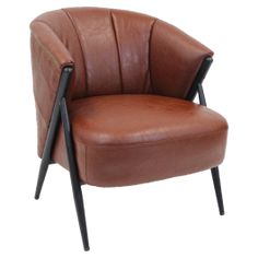 a brown leather chair with black legs