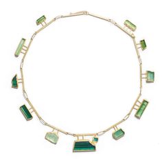 Green Tourmaline & Gold Necklace by Petra Class | gold necklace petra class tourmaline yellow gold Modern Green Tourmaline Jewelry, Modern Gold Tourmaline Jewelry, Unique Green Tourmaline Jewelry, Jewelry Clasps, Green Tourmaline, Center Stage, Jewelry Designs, Chains Jewelry, Artisan Jewelry