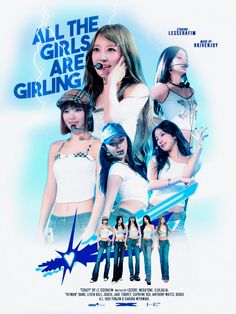 the poster for all the girls are grilling is shown in blue and white colors