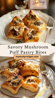 savory mushroom puff pastry bites on a plate