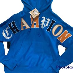 Men’s Champion Hoodie. Xs. Gorgeous Blue Color With Accented Letters. Brand New With Tags. Smoke And Pet Free Home. Blue Hooded Hoodie For Sports Season, Urban Blue Sweatshirt For Winter, Urban Style Blue Winter Sweatshirt, Collegiate Blue Hoodie With Letter Print, Collegiate Blue Hoodie For Streetwear, Blue Collegiate Hoodie For Streetwear, Blue Logo Print Hoodie For Streetwear, Blue Urban Hoodie With Letter Print, Blue Urban Sweatshirt With Logo Print