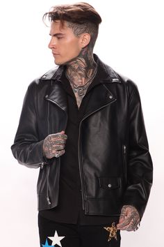 Available In Black. Notch Lapels Full Zip Closure 2 Front Zip Pockets Faux Leather Shell: 92% Polyester 8% Cotton Coated with Polyurethane Lining: 100% Polyester Imported | Mens Off Limits Faux Leather Moto Jacket in Black size Small by Fashion Nova Faux Leather Moto Jacket, Cotton Coat, Leather Moto, Leather Moto Jacket, Suede Jacket, Moto Jacket, Stylish Men, Black Fashion, Fashion Nova