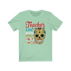 "Teacher Life Got Me Feelin Un Poco Loco Spanish teacher, Short-Sleeve Unisex T-Shirt Maestra shirt, New teacher gift, Dad Life Mom life This comfortable T-shirt is a great gift for moms and a perfect gift idea as a halloween party, or any special occasion for your best friends or your family members or anyone who you love and a really great way of putting a smile on their faces. Retail fit 100% Soft cotton (fibre content may vary for different colors) Light fabric (4.2 oz/yd² (142 g/m Tear away Casual Short Sleeve Shirt For Teaching, Relaxed Fit Short Sleeve T-shirt For Teaching, Funny Cotton T-shirt For Teaching, Funny Grandma Shirts, Real Estate Agent Gift, Texas Shirts, New Teacher Gifts, Who You Love, Southern Shirts