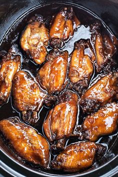 the chicken is being cooked in the slow - cooker and ready to be eaten