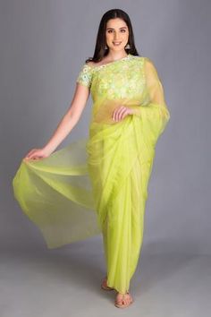 Shop for House of Tushaom Green Silk Organza Sheer Saree With Embroidered Blouse for Women Online at Aza Fashions Sheer Saree, Organza Embroidery, Green Saree, Pattern Embroidery, Blouse For Women, Organza Saree, Indian Fashion Designers, Silk Organza, Fabric Silk