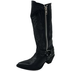 Laredo Ladies Black Fashion Zip-Up Boots Color: Black Size: 7 M 100% Leather Made In Usa Or Imported Boot Opening Measures Approximately 12″ Around Full-Grain Leather 16″ Shaft Pointy Toe Product Description . Full-Grain Leather. 16″ Shaft. Pointy Toe. Mesh Lining. Cushioned Footbed. Shaft Embroidery. Leather Outsole. 2″ Western Heel. Metal Zipper. Attached Strap. Chic Black Moto Boots With Snip Toe, Laredo Boots, Leather Cowgirl Boots, Cowboy Girl, Leather Western Boots, Square Toe Boots, Studded Boots, Leather Cowboy Boots, Cowboy Boots Women