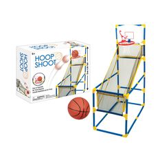 a toy basketball set with a hoop and ball in front of the package for it