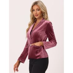 Luxurious and vintage, this Velvet Blazer is ready to elevate an everyday look or be the finishing touch to a retro office pretty ensemble. Designed in opulent velvet for an elevated touch with two flap pockets, a long sleeve, and two buttons front. For effortless elegance, add this retro blouse to your daily wardrobe. You can pair it with boots for a warm look. Blazer With Tshirt, Womens Oversized Blazer, Womens Tailored Suit, Retro Blouse, Corset Vest, Womens Office, Retro Office, Cropped Zip Up, Velvet Suit