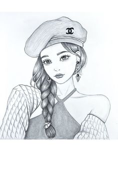 Girl Drawing wearing beret hat Hat Drawing Sketches, Beret Drawing, Drawing Ideas With Pencil, Hat Sketch, Calling Phone, Easy Pencil Drawing, Drawing Man, Drawing Nose, Art Selling