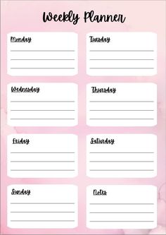 the weekly planner is shown on a pink background with black lettering and white flowers in it