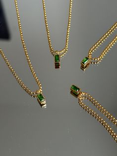 Cubic zirconia- emerald colour  Stainless steel Emerald Colour, Emerald Bead, Gold Bead Necklace, Emerald Color, Emerald Necklace, Cute Necklace, Cz Stone, Initial Necklace, Gold Beads