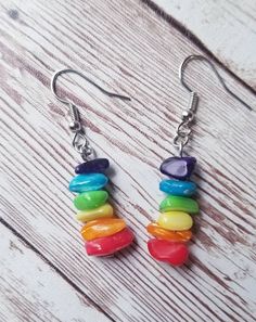 Rainbow Stone Chip Pride Earrings Every pair is custom made upon request with irregular stone chips and no two pieces will be exactly the same, even in the same pair. Custom requests for any flag wanted are gladly accepted anytime! ️️ Vibrant Rainbow Dangle Earrings, Rainbow Colorful Earrings For Gift, Vibrant Rainbow Jewelry With Colorful Design, Vibrant Rainbow Drop Earrings, Fun Multicolor Jewelry For Crafting, Adjustable Rainbow Earrings For Beach, Casual Colorful Earrings As A Gift, Casual Multicolor Nickel-free Jewelry, Rainbow Drop Earrings For The Beach