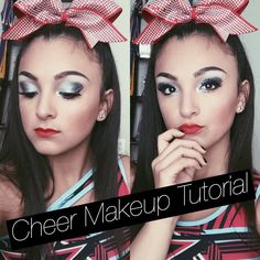 Cheerleader Costume Makeup, Cheer Makeup Tutorial, Blue Cheer Makeup, Competition Cheer Makeup, Orange And Black Makeup, Cheer Comp Makeup