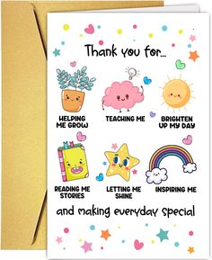 a greeting card with the words thank you for teaching me and making everyday special