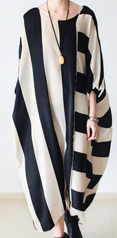 Strip Women Dresses Loose Style Silk Cotton Spring Women Dresses Moda Over 50, Sukienki Maksi, Baggy Dresses, Mode Kimono, Spring Maxi Dress, Mode Abaya, Fall Dress Outfit, Maxi Robes, Spring Women