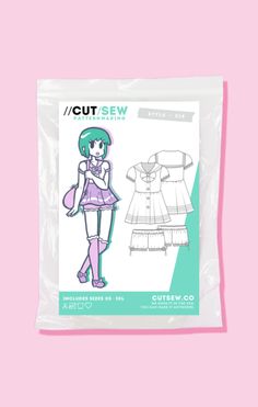 the cut sew sewing pattern is shown on a pink background