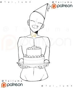 a drawing of a person holding a cake