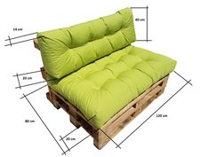 a couch made out of wooden pallets with measurements