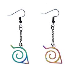 Embrace the spirit of the shinobi with our Naruto Hidden Leaf Village Logo Dangle Earring Set. The earrings are designed in a dangle style, allowing for movement that draws attention and adds an elegant touch to your look. The focal point of these earrings is the renowned Hidden Leaf Village logo, an emblem that Naruto fans will instantly recognize. The intricate design of the logo, with its spiral and spiky leaf pattern, is replicated meticulously in these earrings, offering a visual link to th Naruto Jewelry, Village Logo, Manga Costume, Hidden Leaf Village, Leaf Village, Anime Earrings, Long Pearl Earrings, Mini Earrings, Big Hoop Earrings