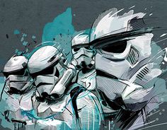 a star wars poster with stormtroopers painted on it's face and helmet