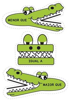 three crocodiles with their mouths open and the words menor que, igual a