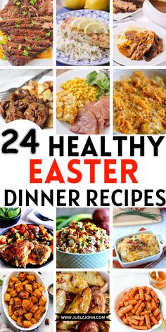 24 healthy easter dinner recipes with text overlay