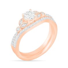 a rose gold engagement ring set with diamonds