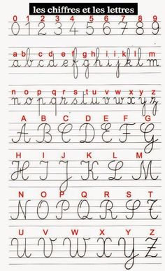 handwriting alphabets with numbers and letters written in cursive writing, including the upper letter