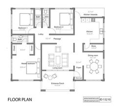 the floor plan for a two bedroom apartment with an attached kitchen and living room area