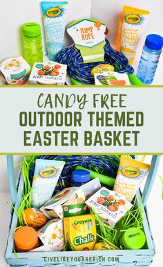 an easter basket filled with candy, eggs and other items to make it look like they are