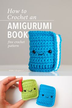 two small crocheted books with faces on them and the text how to crochet an amigurum book free crochet pattern