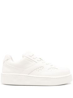 white calf leather tonal design panelled design debossed logo to the side perforated detailing round toe front lace-up fastening leather lining padded ankle branded leather insole chunky rubber sole Sporty Sneakers, Debossed Logo, Balenciaga Track, Summer Beach Wear, Derby Shoes, Athletic Sneakers, Espadrille Shoes, High End Fashion, Party Shoes