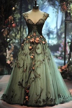 Forest Theme Dress, Enchanted Forest Theme Dress, Enchanted Forest Dress, Tolkien Wedding, Crown Inspiration, Fairy Gown, Forest Dress, Enchanted Forest Theme, Gown Ideas